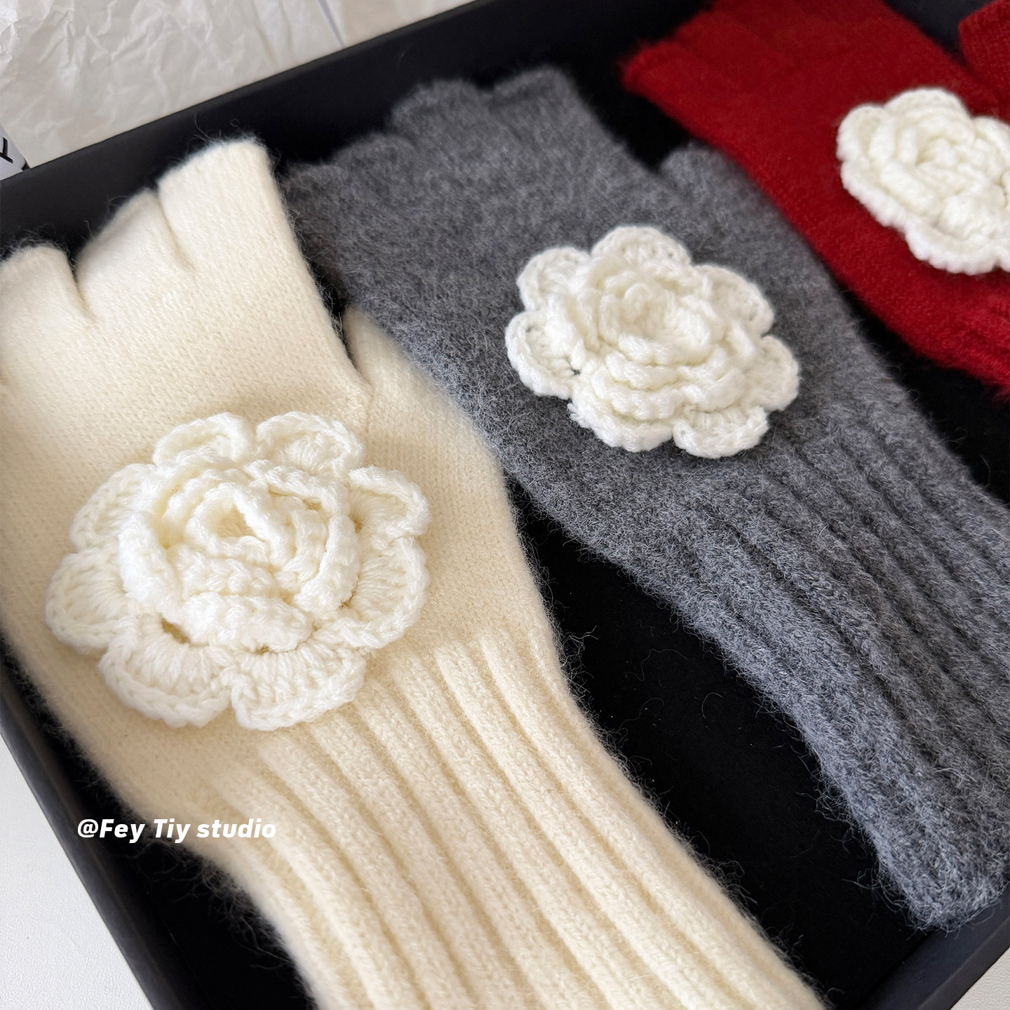 feytiy 手钩花朵 小香风针织保暖半指手套女含羊毛秋冬季百搭露指,服饰配件/皮带/帽子/围巾,手套,淘宝优惠券,粉丝福利购,淘宝优惠卷