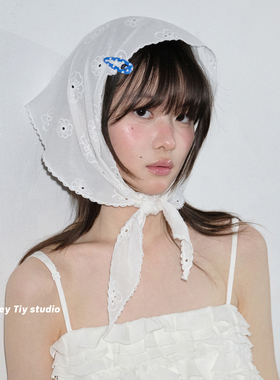 feytiy 布拉塔小花花 法式棉麻三角巾女春夏丝巾头巾装饰百搭围巾