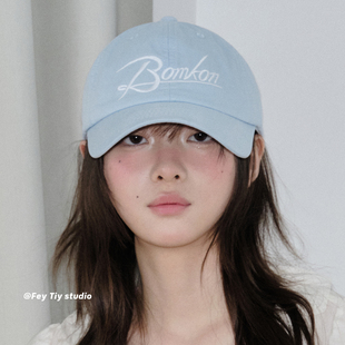 水洗棉棒球帽2026春夏新款 刺绣大头围遮阳鸭舌帽女 天使蓝 feytiy