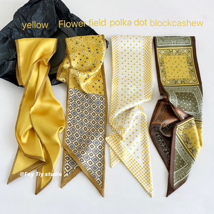 几何图案丝巾百搭装 时髦复古26春夏新款 饰飘带发带 明媚黄 feytiy