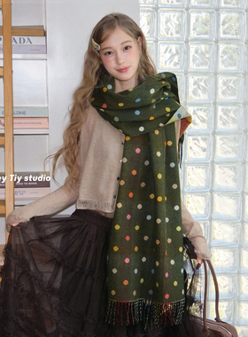 feytiy 复古波点 软糯双面拼色保暖围巾秋冬季披肩女韩版学生围脖