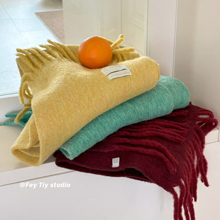 feytiy 贝贝南瓜色含羊毛加厚保暖围巾马海毛酒红围脖女 冬日限定