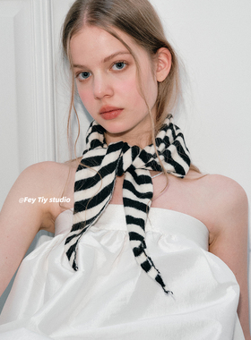 韩国chic含羊毛三角巾头巾针织条纹小围巾女日系多功能小围脖领巾