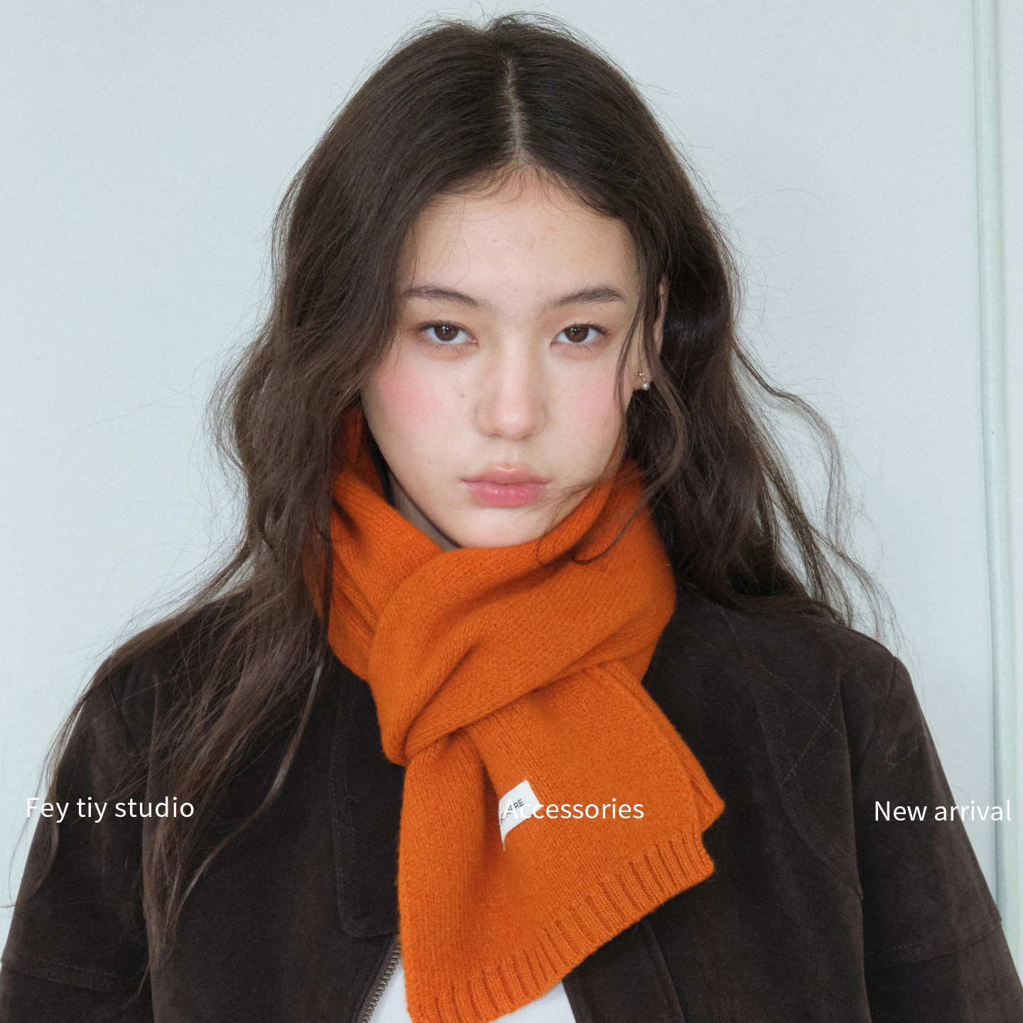 feytiy 南瓜橘 95%羊毛5%羊绒围巾 秋冬双面保暖百搭纯色围脖男女