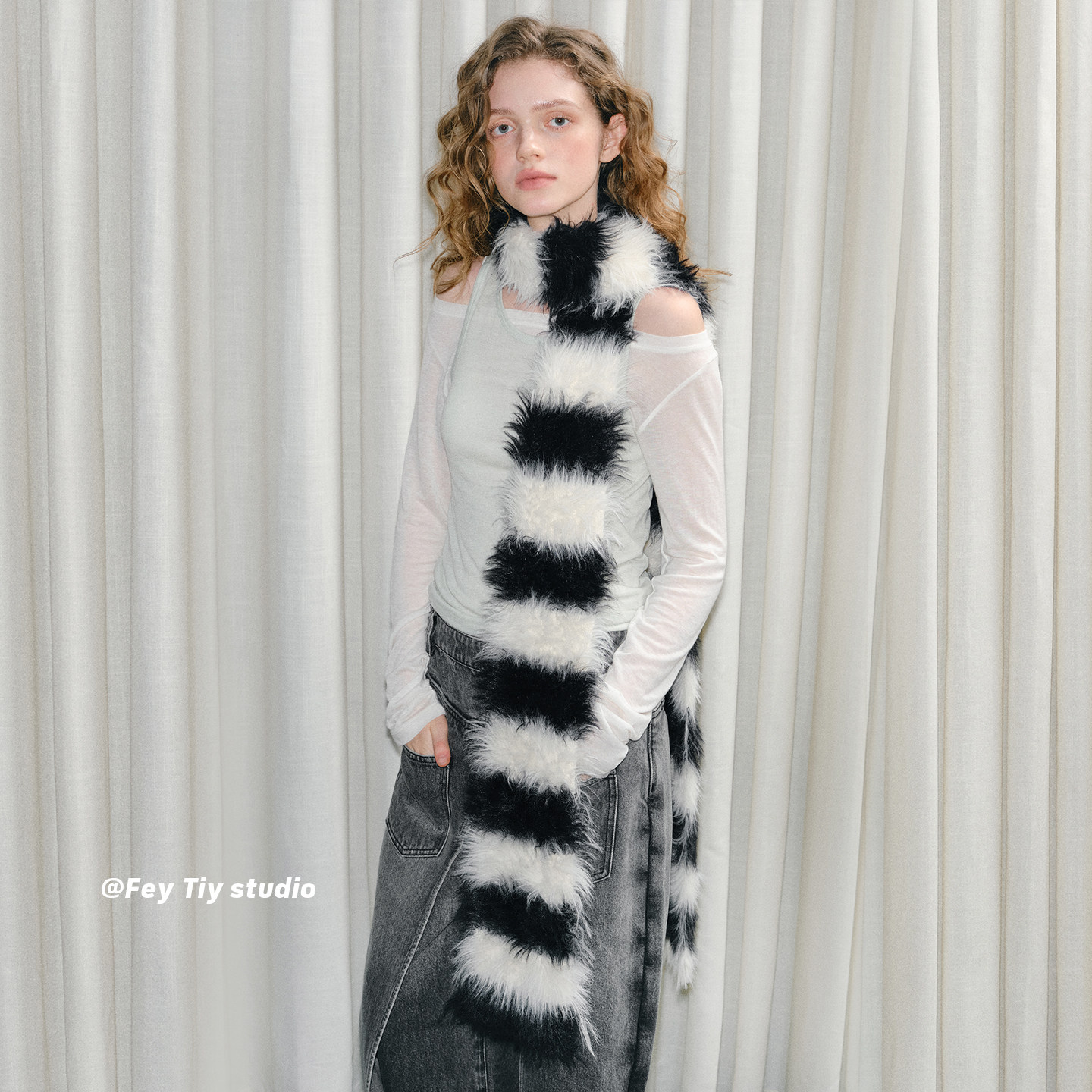 feytiy 10mm毛长 时髦百搭黑白条纹围巾女冬保暖百搭仿貂毛围脖男,服饰配件/皮带/帽子/围巾,围巾/丝巾/披肩,淘宝优惠券,粉丝福利购,淘宝优惠卷