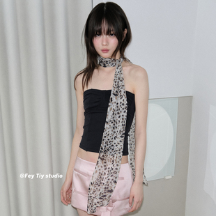 y2k辣妹装 豹纹丝巾女春夏新款 饰百搭围巾飘带 时髦复古法式 feytiy