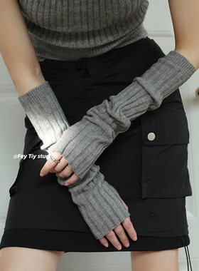 慕斯羊绒质感 长款针织半指手套千禧Y2K堆堆袖套秋冬露半指手臂套