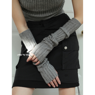 慕斯羊绒质感 长款针织半指手套千禧Y2K堆堆袖套秋冬露半指手臂套