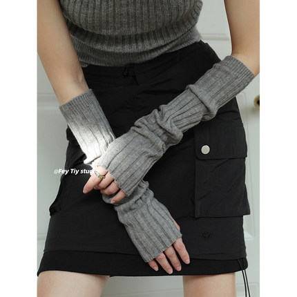 慕斯羊绒质感 长款针织半指手套千禧Y2K堆堆袖套秋冬露半指手臂套