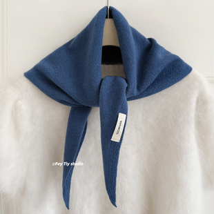 日常保暖围脖浅蓝色百搭护颈围巾 feytiy100%羊毛针织三角巾女冬季
