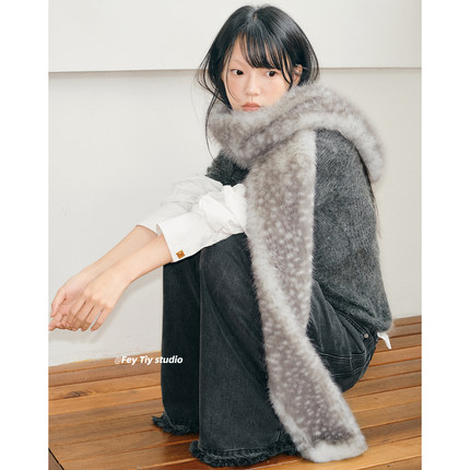feytiy 豹纹毛毛围巾时髦秋冬季百搭保暖加厚仿皮草仿貂绒围脖y2k