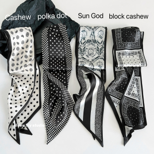 装 feytiy 新款 腰果简约丝巾绑发发带春季 饰飘带百搭 黑白配高级感