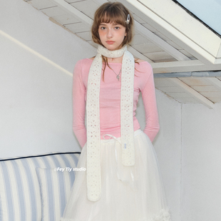 feytiy 纯手工钩花针织长条窄围巾帽子套装 25秋冬新款 百搭 古早味