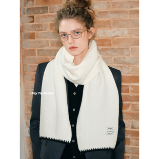 保暖围脖 撞色边简约纯色针织围巾女2025秋冬新款 feytiy 软糯细腻