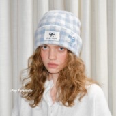 纽扣设计格子针织帽显脸小少女冬季 feytiy 2025新款 保暖毛线冷帽