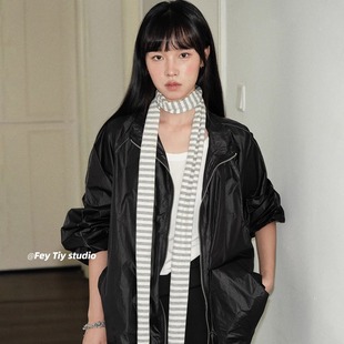 条纹窄长条围巾棉麻原宿辣妹装 搭配单品 饰围脖韩 博主同款 feytiy