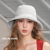 feytiy 日本订单款 高品质透气棉麻渔夫帽格子防晒遮阳盆帽显脸小