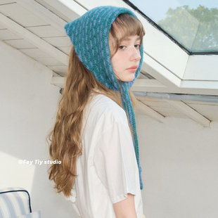 feytiy 裙帘多功能秋冬保暖小围巾定制韩 混色条纹针织三角巾头巾