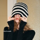 feytiy 澳洲羊毛100%wool条纹冷帽 秋冬百搭保暖堆堆帽针织毛线帽