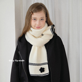 feytiy 软糯条纹小花针织围巾女学院风冬季 加厚保暖围脖