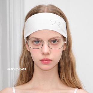 feytiy 烫钻蝴蝶结发带裸感弹力棉运动头巾吸汗透气夏 韩国设计款