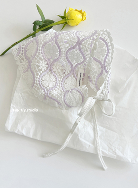 feytiy 薰衣草 夏日定制色 原创蕾丝三角巾女包头头巾法式田园韩