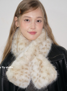 feytiy 斑点豹纹 毛毛围巾复古超厚实女冬季保暖百搭环保皮草围脖