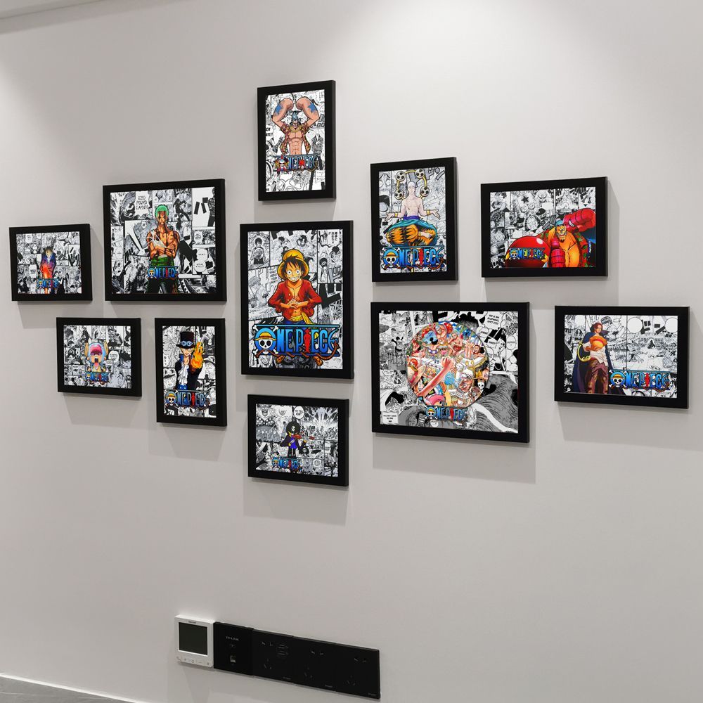 新品海贼王挂画动漫客厅沙发照片墙装饰画路飞艾斯卧室挂墙相框