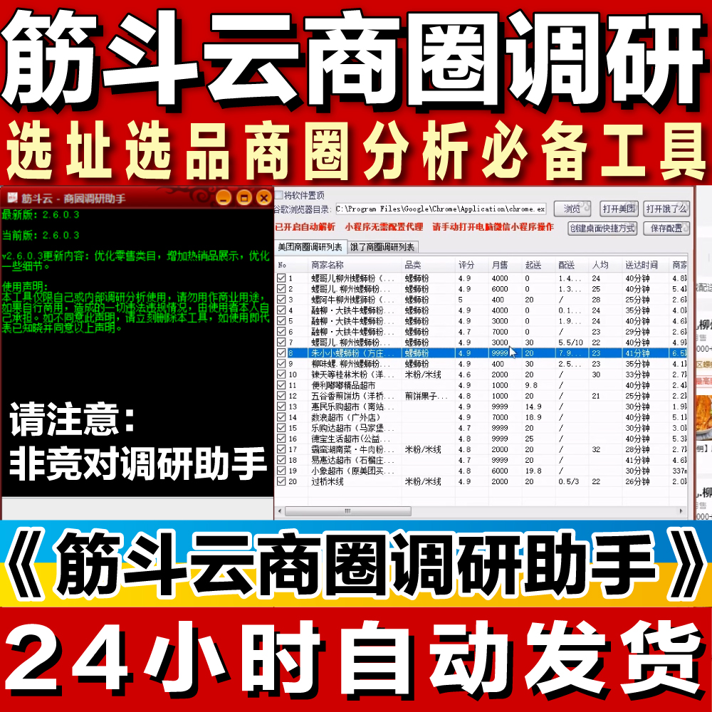 筋斗云商圈调研助手美团外卖商圈数据采集统计选址选品决策工具