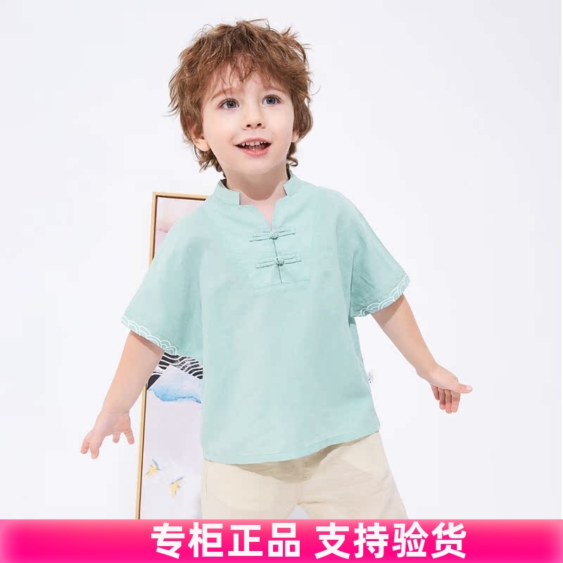 正品清仓男童短袖衬衫儿童古装汉服宝宝中国风棉麻上衣夏装薄
