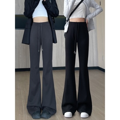 灰色喇叭裤女春秋2025新款高个子加长加绒休闲微喇瑜伽运动卫裤子