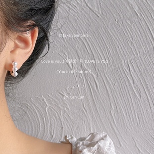 ins简约高级感三珠耳扣~镀14K日常通勤款耳环日系气质款耳坠耳钉