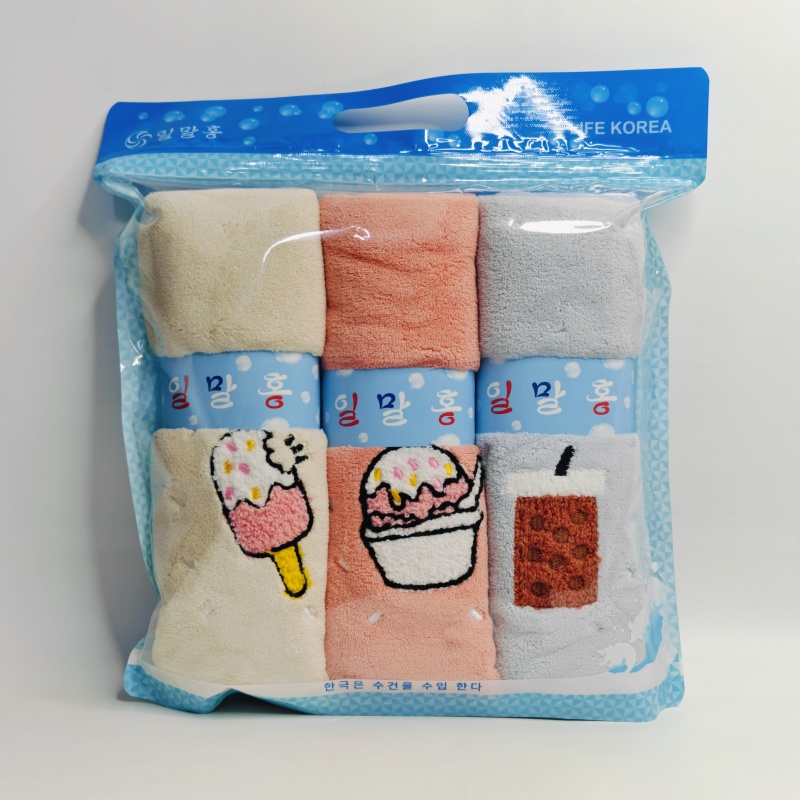 韩国进口新款珊瑚绒毛巾吸水速干毛巾洗头洗脸巾家居浴室用品3条