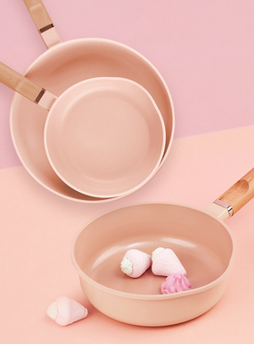 韩国进口 Roichen 抗菌陶瓷涂层煎锅炒锅儿童辅食锅IH两用锅 粉色