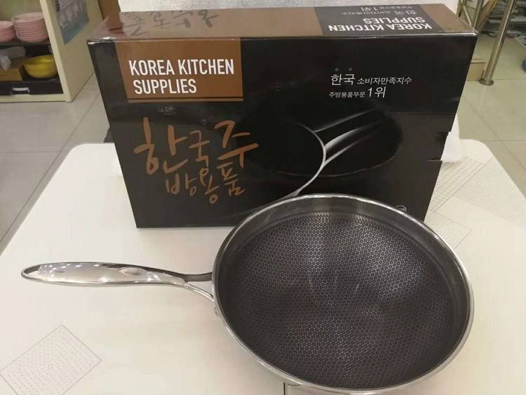 韩国进口 Liring Chef 304不锈钢炒锅不粘锅无油烟两用送锅盖木铲