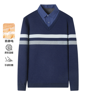 一线撤柜撤标！2025年秋季男士新款休闲保暖加绒假两件针织衫