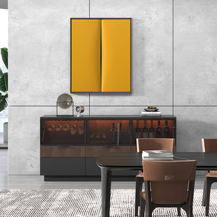 餐边柜酒柜带杯架玻璃门带灯一体靠墙轻奢展示柜收纳储物柜诧寂风