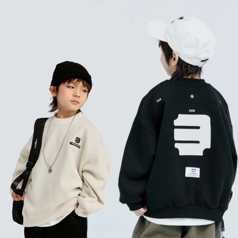 儿童加绒卫衣2025秋冬新款韩版中大男女孩百搭宽松加厚打底衫T恤