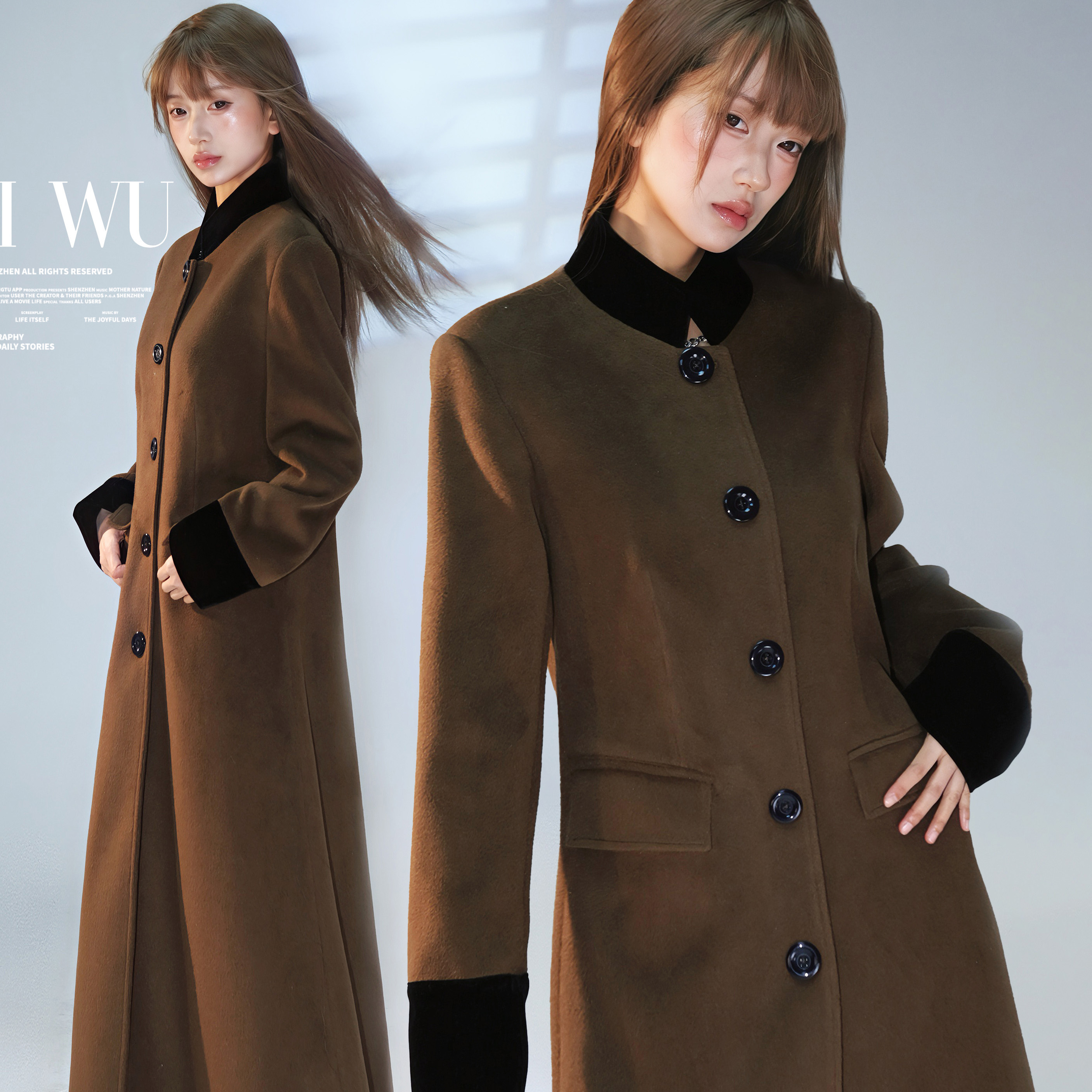 英伦老钱风中长款毛呢大衣