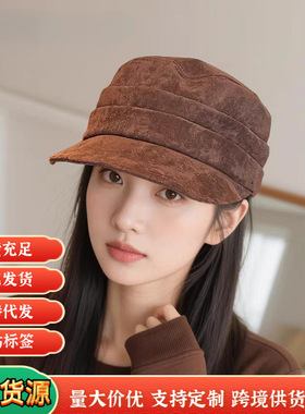 日系复古咖色贝雷帽女2026新款显脸小百搭蓓蕾帽大头围画家帽子潮
