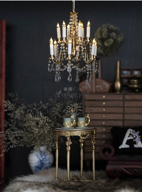 10-4分bjd娃用Blythe双层12头水晶蜡烛吊灯迷你娃屋微缩模型道具