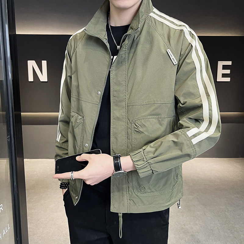 SEABASS休闲立领夹克男士潮流2023年春秋季新款条纹百搭工装外套
