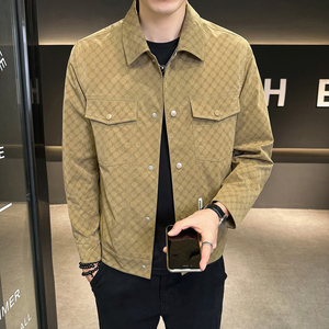 SEABASS秋季新款高品质休闲翻领夹克衫男韩版修身ins时尚格子外套
