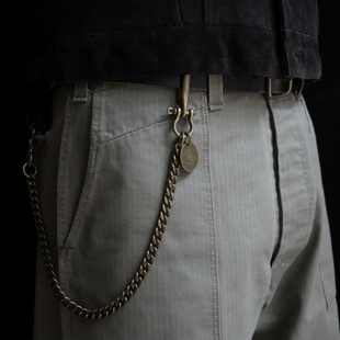 复古机车Vintage全黄铜做旧财布链裤 Hardwind美式 链腰链