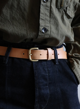 简约简洁中性男女款真皮牛皮黄铜扣头牛仔裤皮带手工腰带