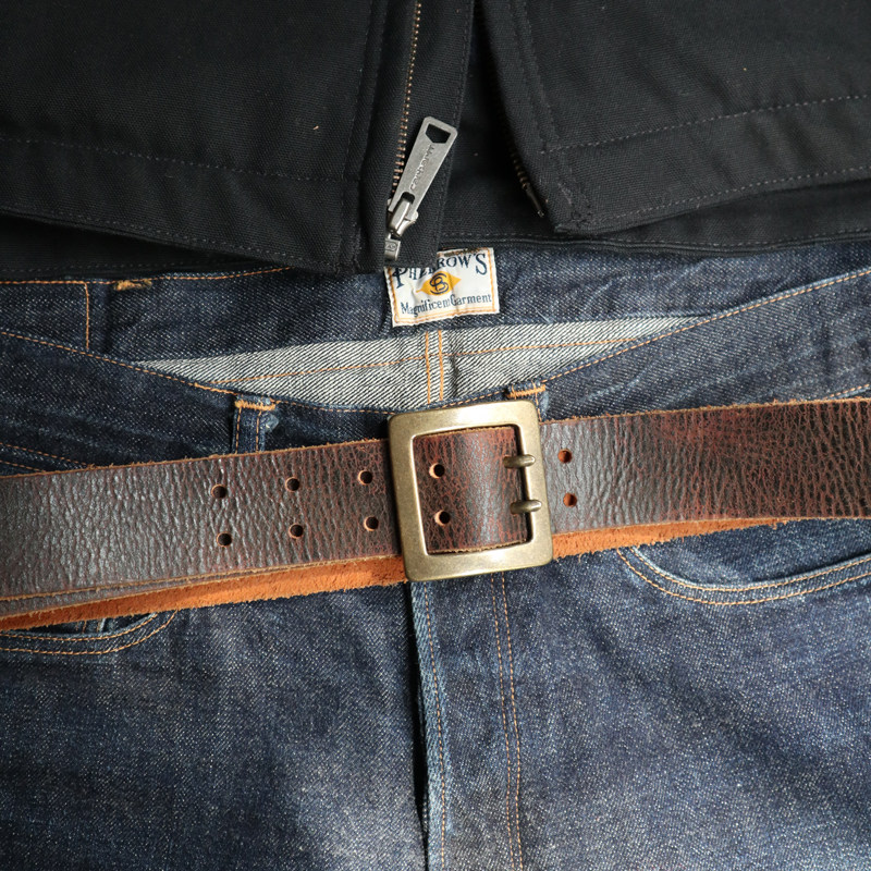 复古爆裂纹做旧3.8cm黄铜双针日字扣针扣手工真皮腰带皮带