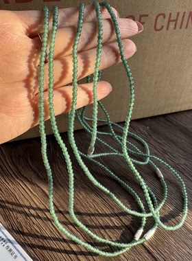 库存几十年带证书天然翡翠A货蓝水冰种小米珠子圆珠项链成品一条