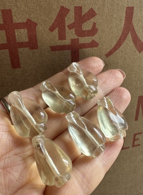 天然黄水晶  手工雕翁仲蝉一鸣惊人 直孔坠挂件配饰diy单个价