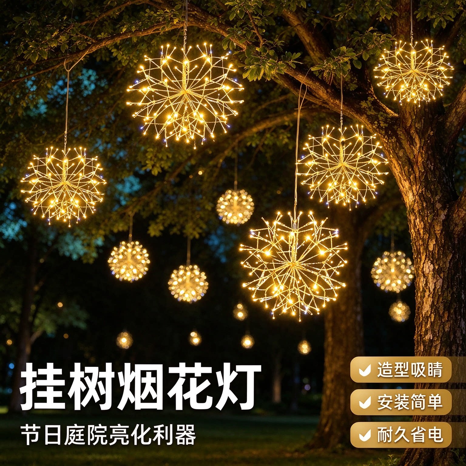 户外悬挂烟花灯挂树蒲公英灯球LED满天星彩灯庭院节日亮化装饰灯