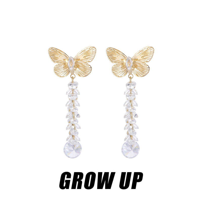 GROWUP原创复古镂空蝴蝶流苏耳环女轻奢高级感2025新款小众设计